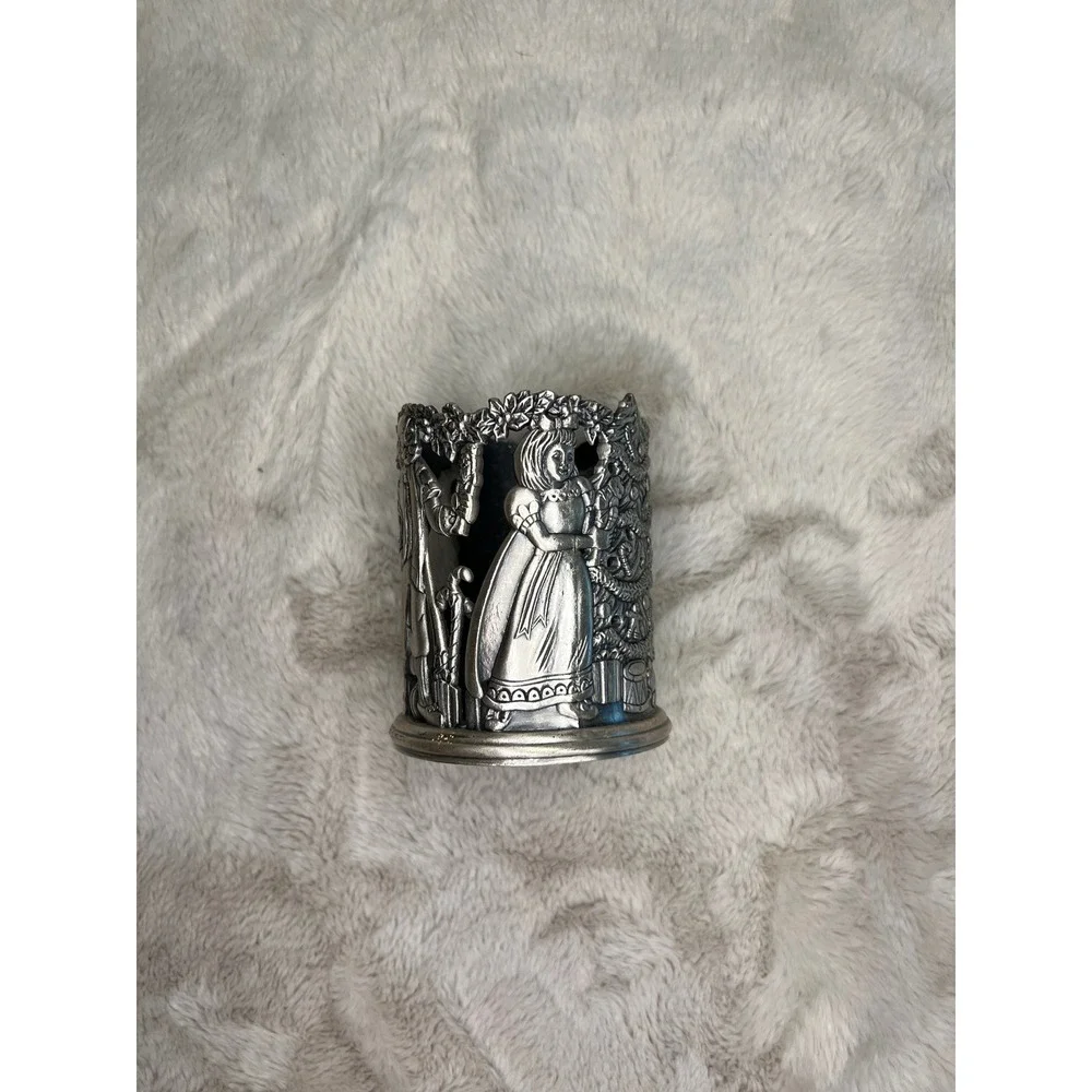 Nutcracker Metal Candle Sleeve Jar Holder Embossed Mouse King Silver Decor